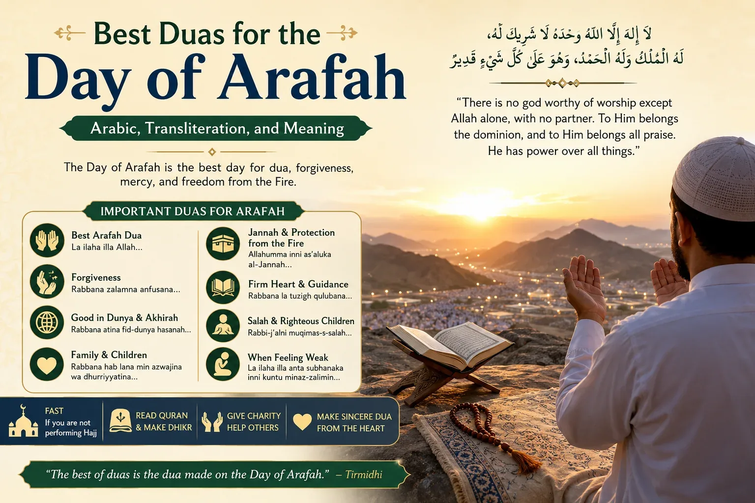 Best Duas for the Day of Arafah: Arabic, Transliteration, and Meaning