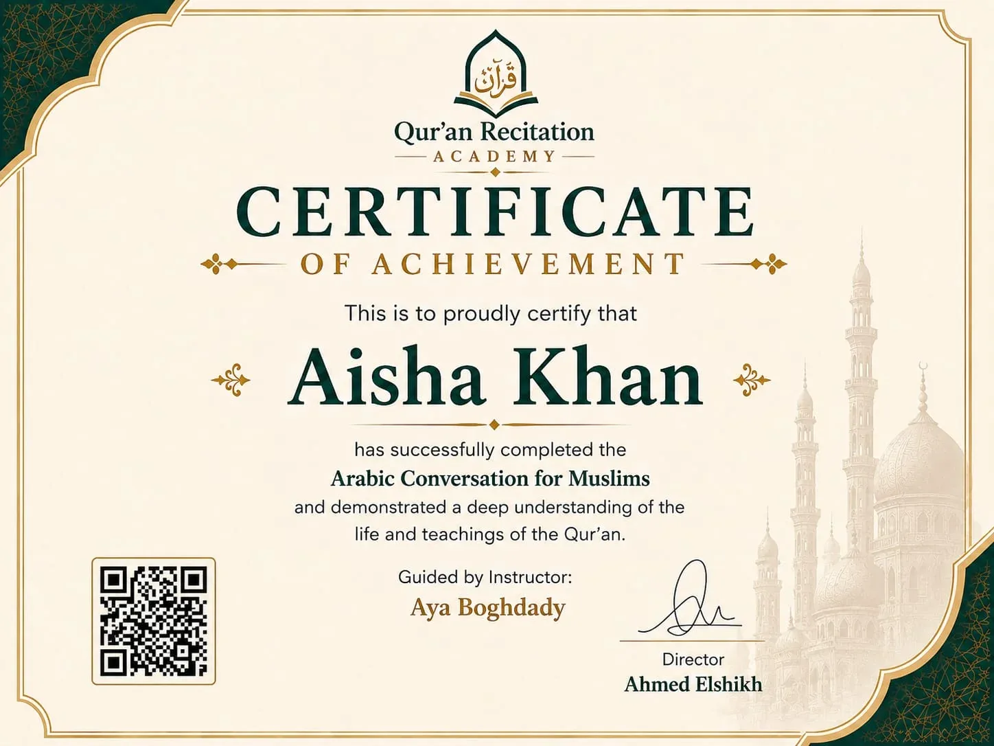 Certificate for Arabic language