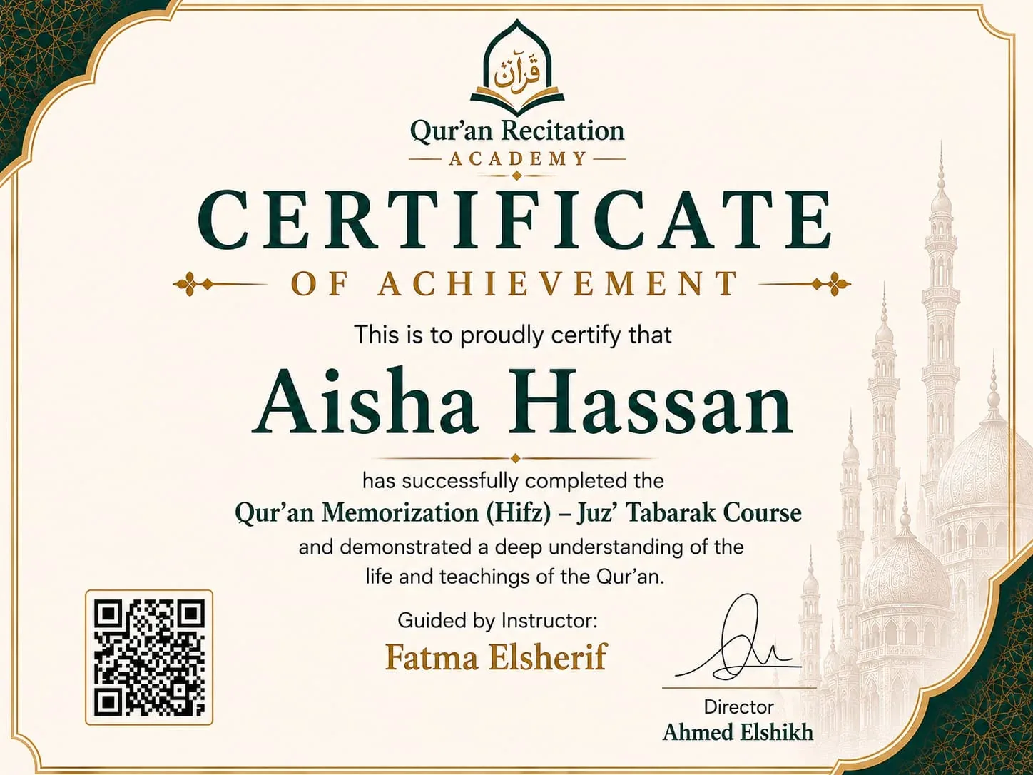 Certificate for Qur'an Memorization