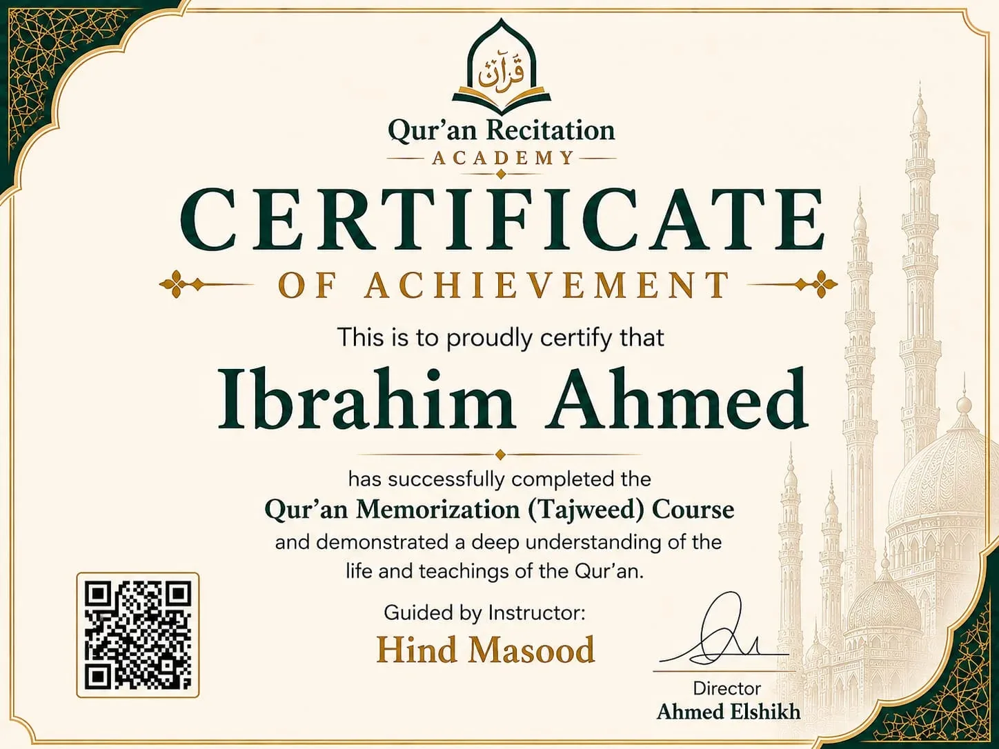 Certificate for Qur'an Memorization