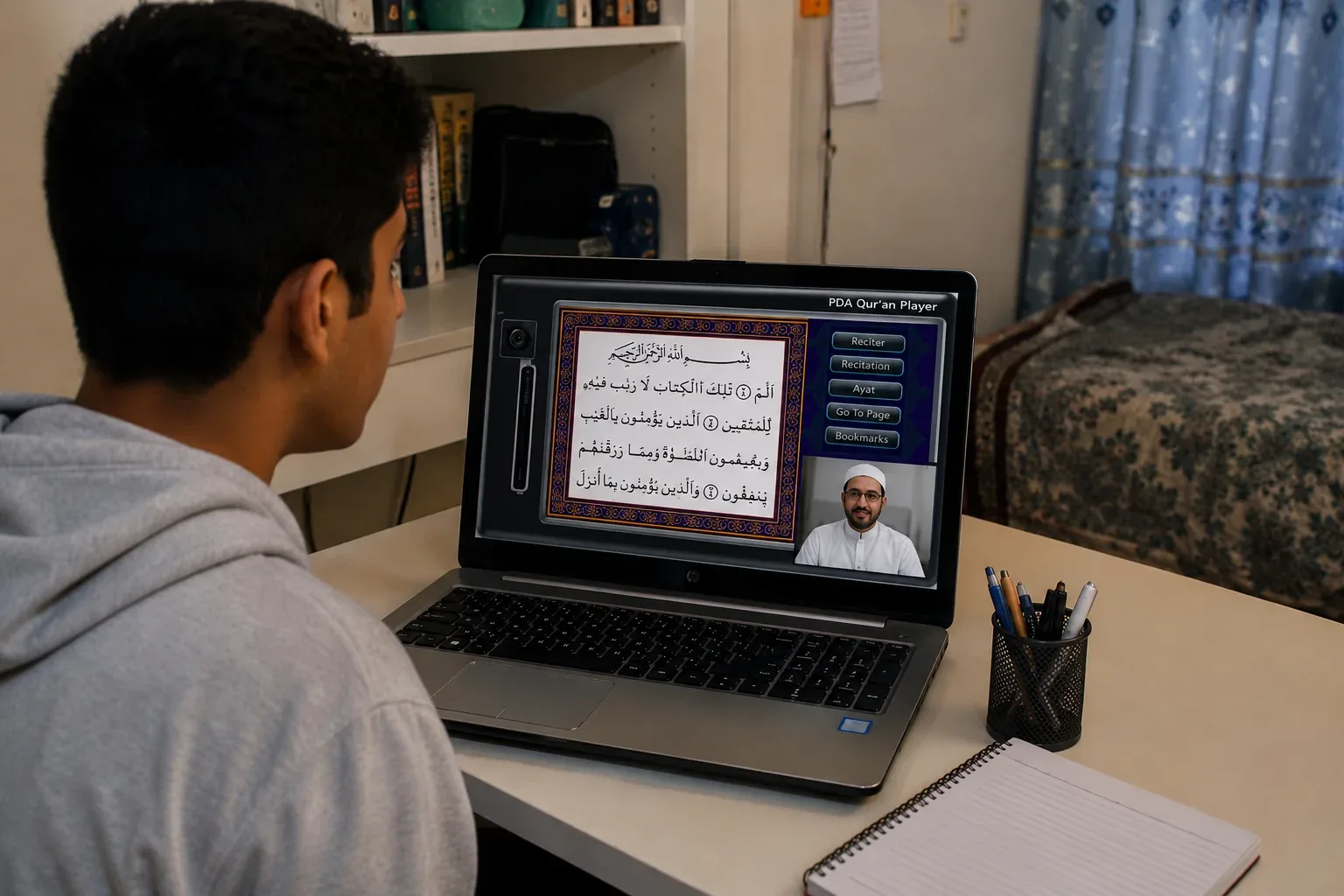 طالب يتعلم القرآن أونلاين من المنزل